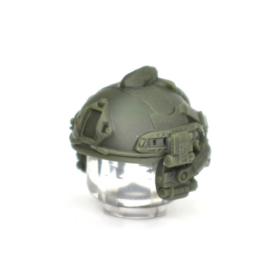 Боевой шлем для лего фигурок с наушниками, горизонтальное крепление, фонарь. темно-зеленый. G Brick Design