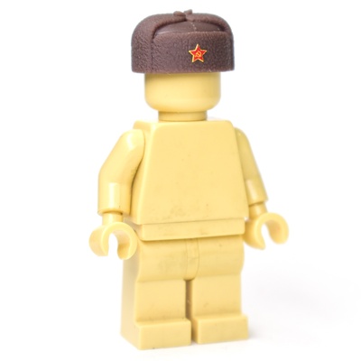 Шапка-ушанка коричневая со звездой. для лего фигурок На период ВОВ. G Brick Design