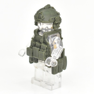 Боевой шлем для лего фигурок с наушниками, горизонтальное крепление, фонарь. темно-зеленый. G Brick Design