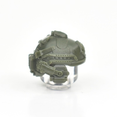 Боевой шлем для лего фигурок с наушниками, горизонтальное крепление, фонарь. темно-зеленый. G Brick Design