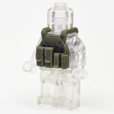 Бронежилет-плитник для фигурок лего TV-110 (подсумки, рация). Темно-зеленый, черные магазины.