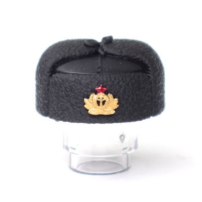 Шапка-ушанка черная с Морской кокардой РККА. для лего фигурок На период ВОВ