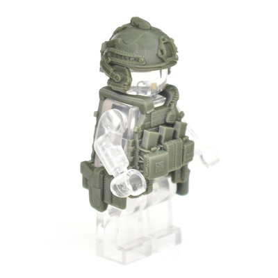 Боевой шлем для лего фигурок с наушниками, горизонтальное крепление, фонарь. темно-зеленый. G Brick Design