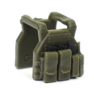 Бронежилет-плитник для фигурок лего TV-110 (подсумки, рация). Темно-зеленый, черные магазины.