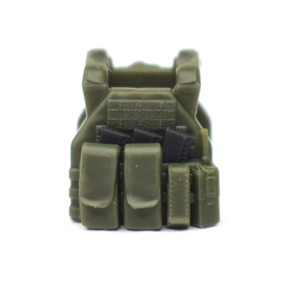 Бронежилет-плитник для фигурок лего TV-110 (подсумки, рация). Темно-зеленый, черные магазины.